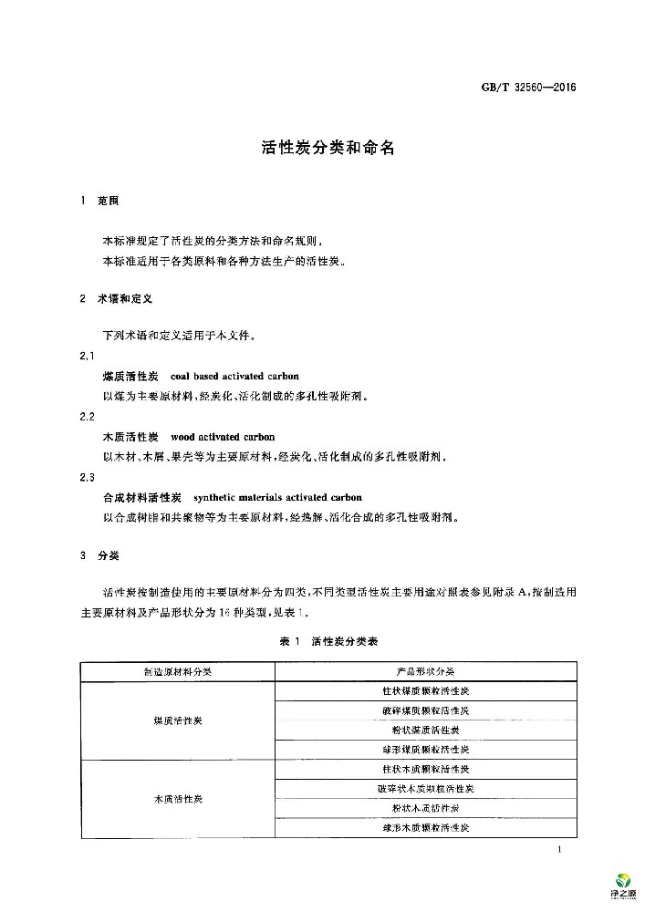 活性炭分類(lèi)和命名